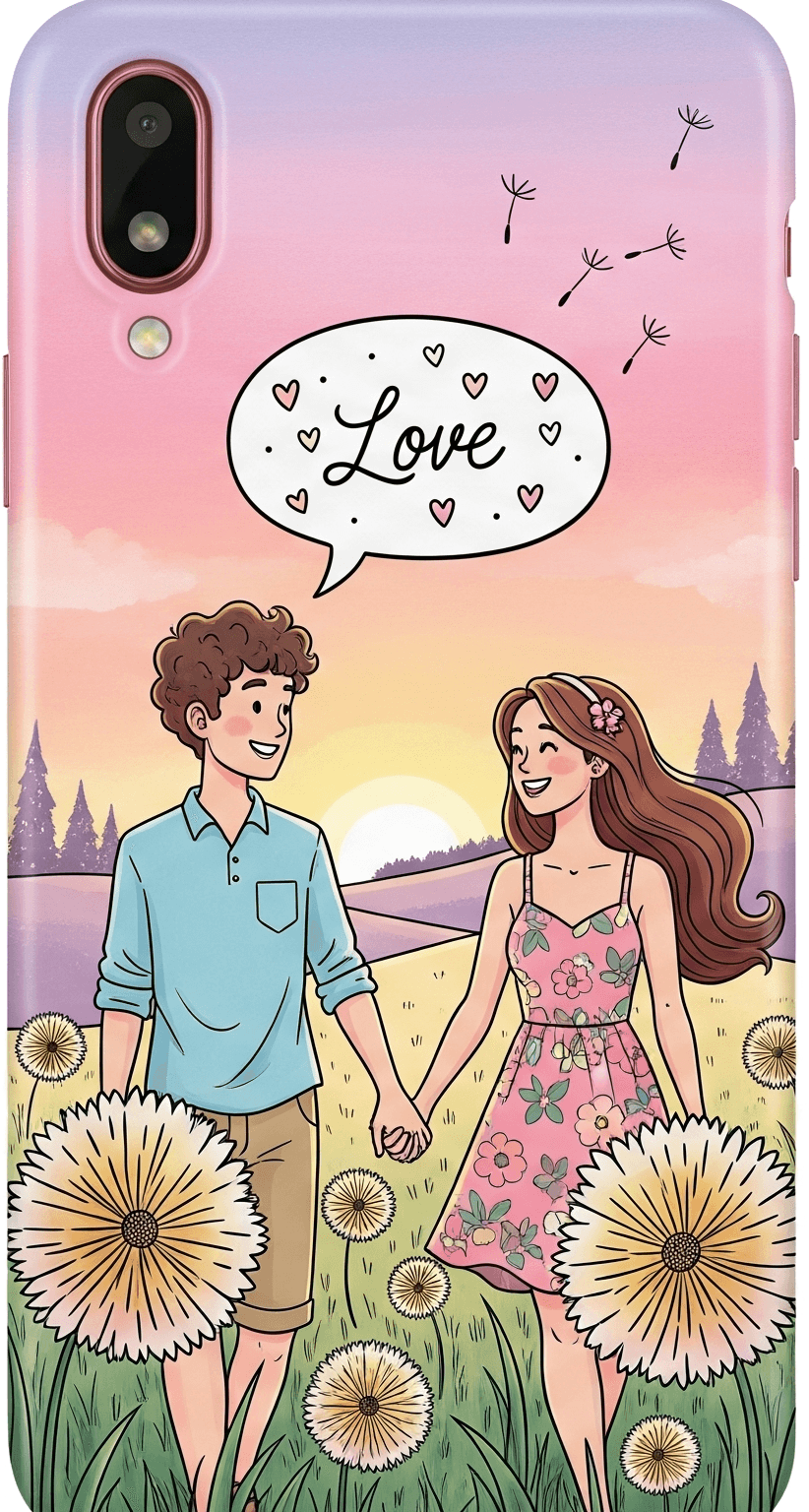 Romantik çizimle kişiye özel telefon kılıfı ilustrasyonu