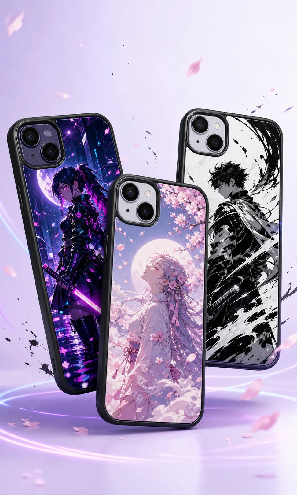 Cyberpunk, sakura ve manga stillerinde özgün anime telefon kılıfları